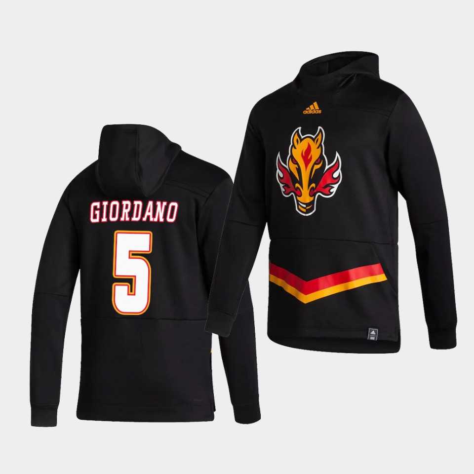 Men Calgary Flames 5 Giordano Black NHL 2021 Adidas Pullover Hoodie Jersey